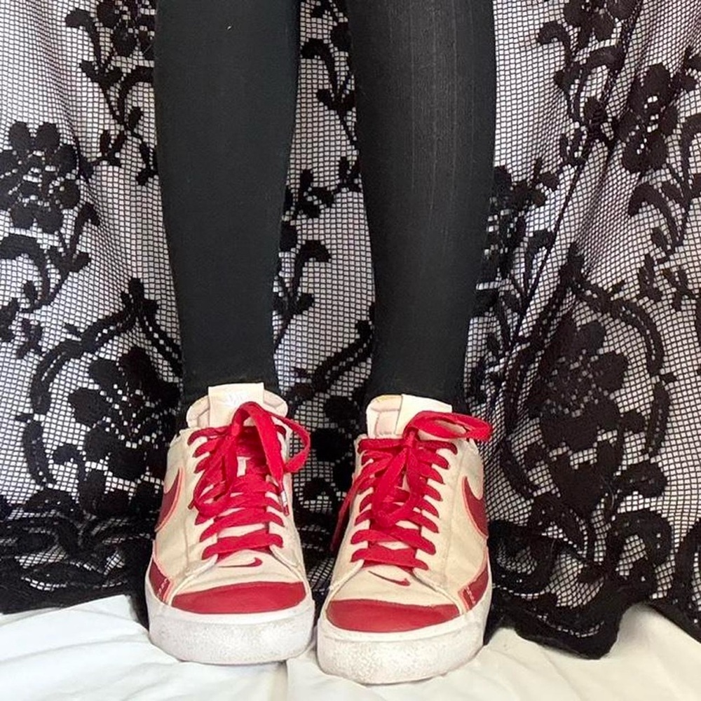Red and White High-Top Sneakers